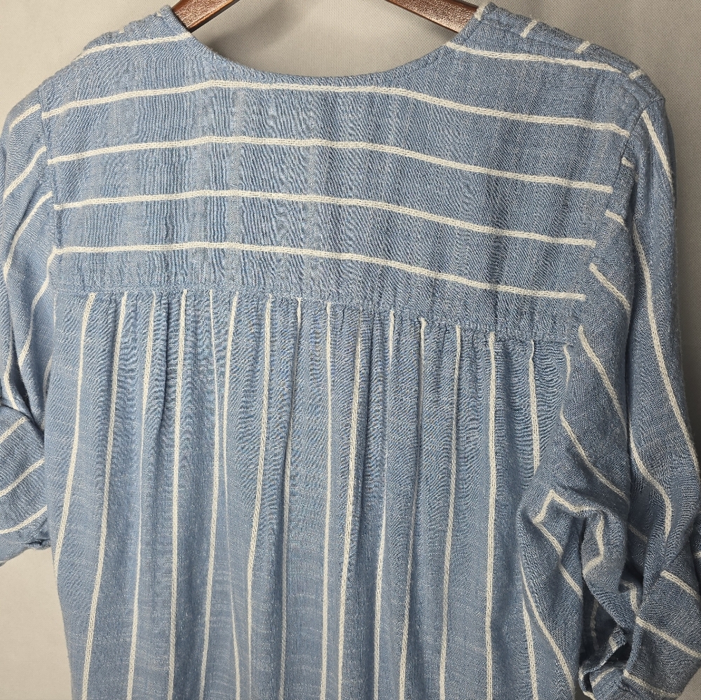 Nine West Lucy Popover Tunic Top Blue White Stripes 3/4 Roll Tab Sleeves M - Picture 5 of 12